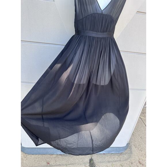Theory Black Silk Chiffon Sheer pleated dress SZ 6 LBD Minimalist Quiet Luxury - Picture 11 of 16